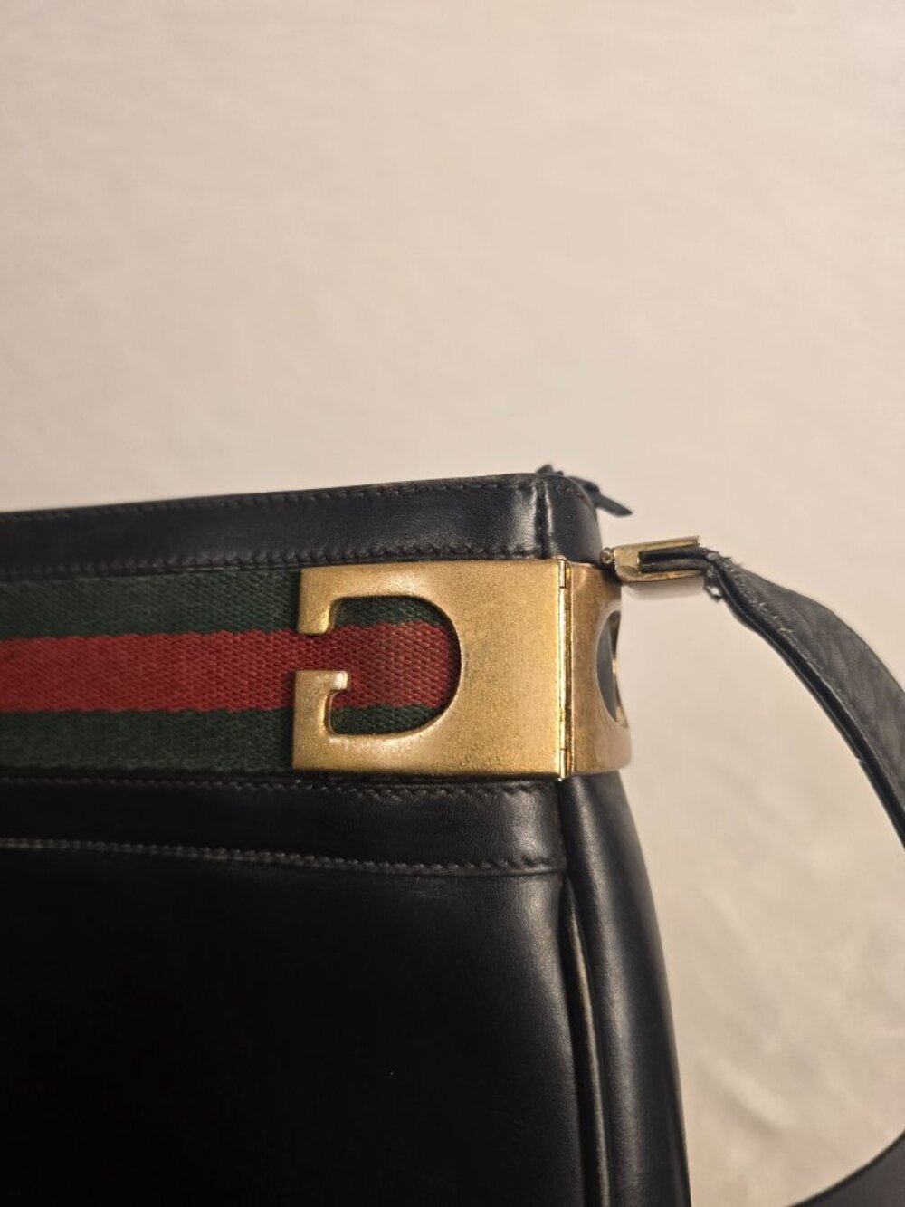 Vintage Gucci Tom Ford Black Leather Web Stripe Shoulder Bag Crossbody - Picture 9 of 9